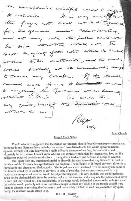 Handwritten Note from Hawtrey