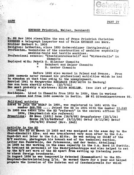 Report of Capt. Michel, French Army re Krueger