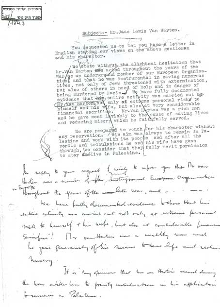 Letters defending van Harten by Golda Meir (Goldie Myerson) 