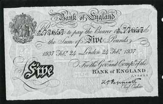 Counterfeit five-pound note produced by the Nazis